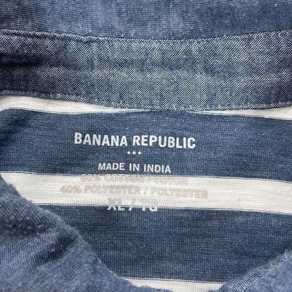 Banana Republic Polo Shirt Mens Extra Large XL Blue‎ Striped Short Sleeve Shirt - Picture 5 of 9